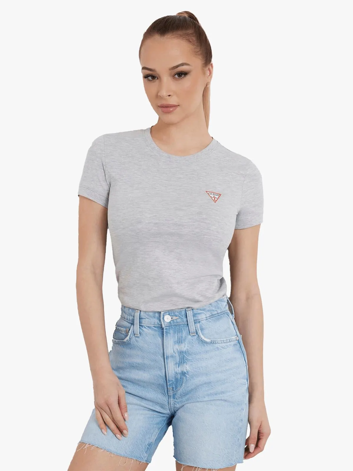 Women's Guess Light Grey Mini Triangle T-Shirt