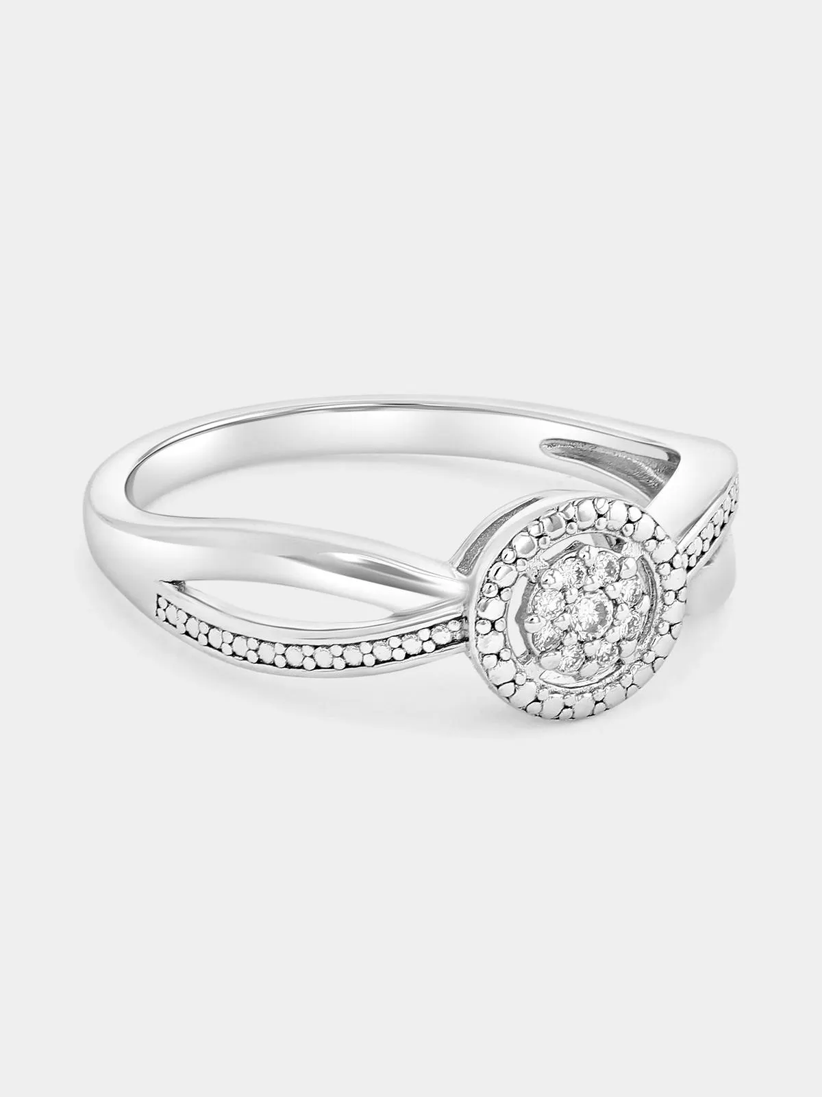 Sterling Silver Lab Grown Diamond Round Halo Split-Shank Ring