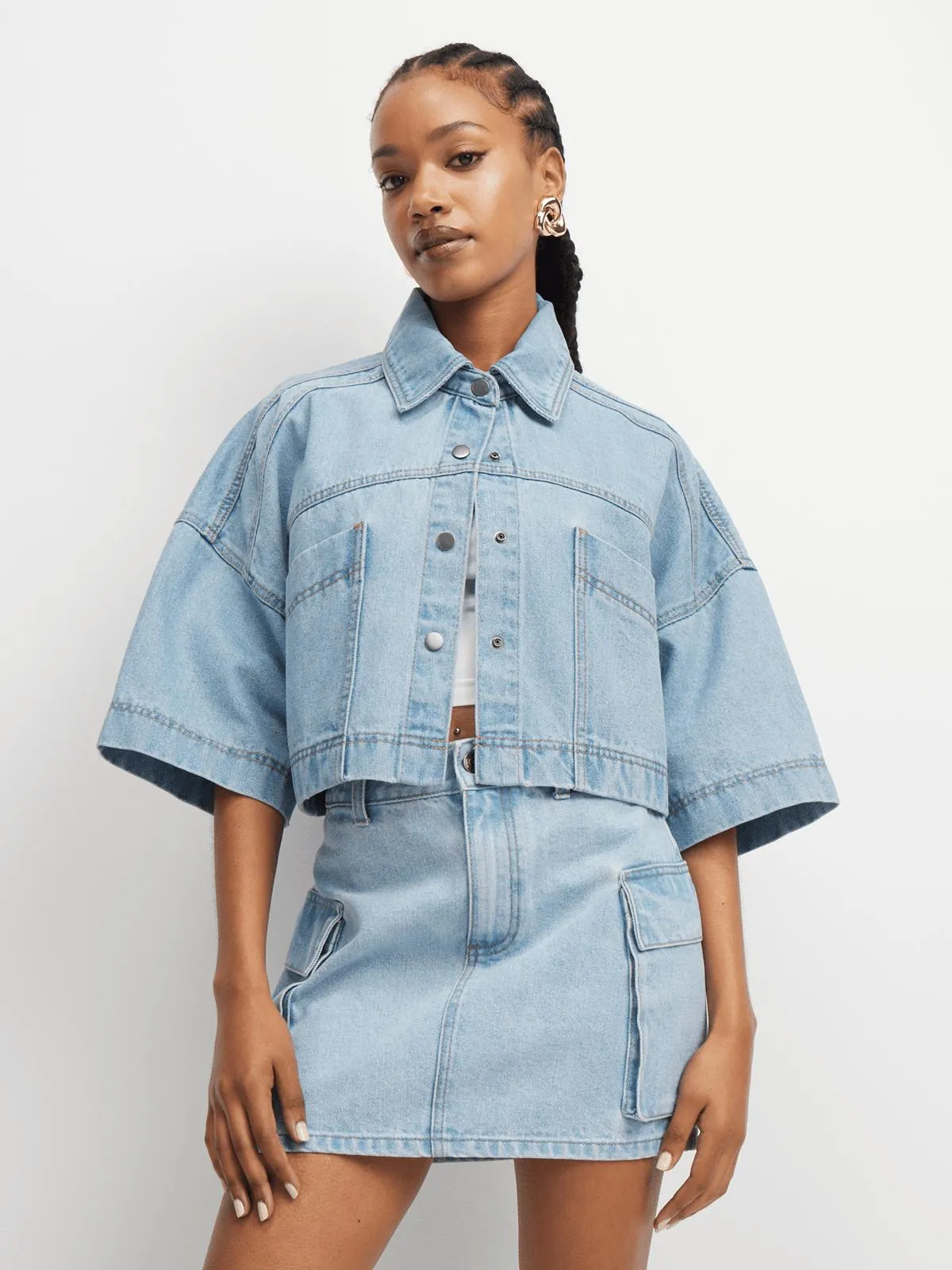The FIX Women's Light Wash Oversized Denim Shirt