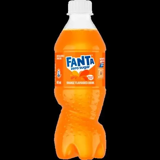 Fanta Orange Flavoured Sparkling Zero Sugar Soft Drink Bottle 440ml