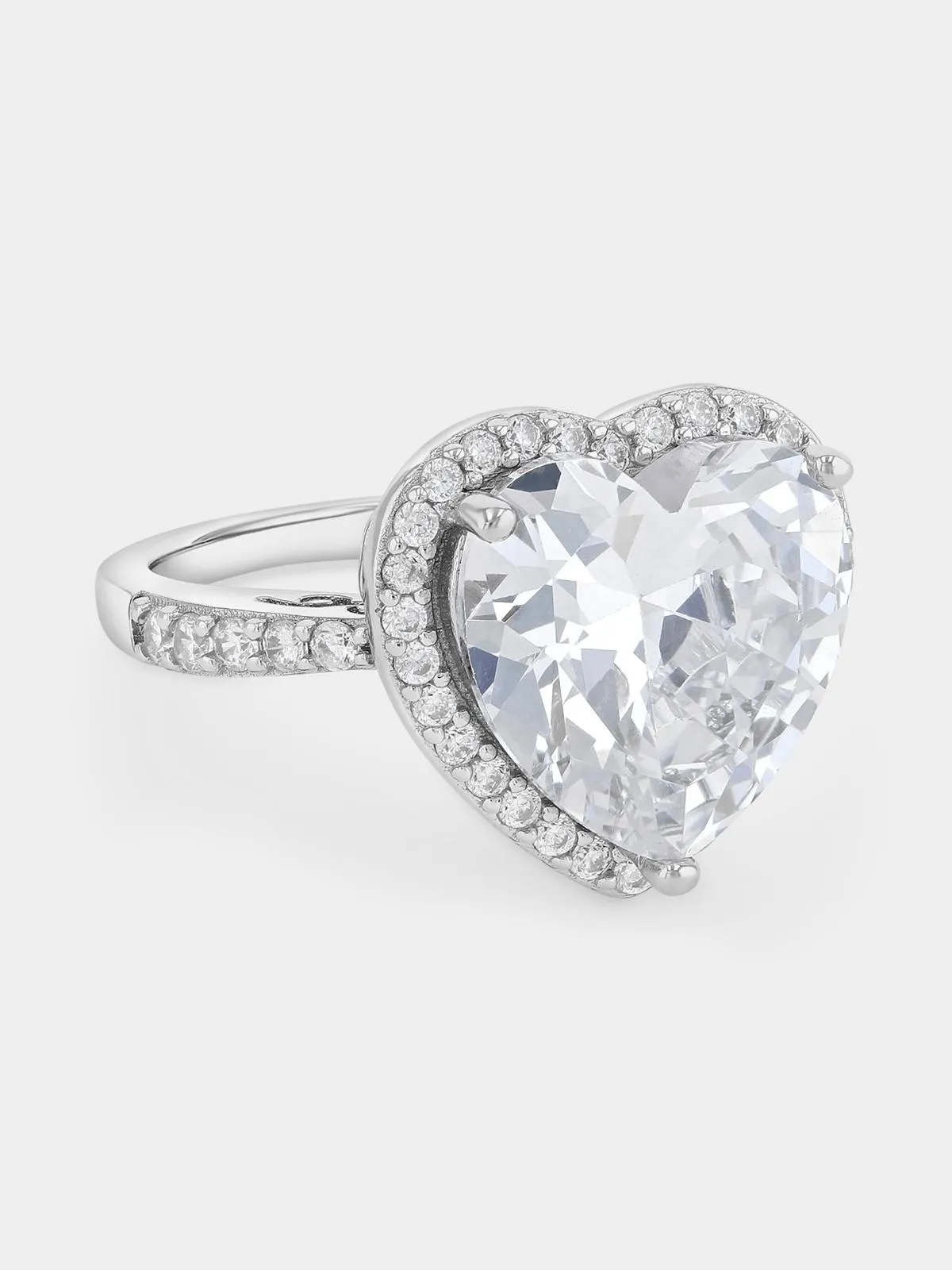 Sterling Silver Cubic Zirconia Heart Halo Pavé Ring
