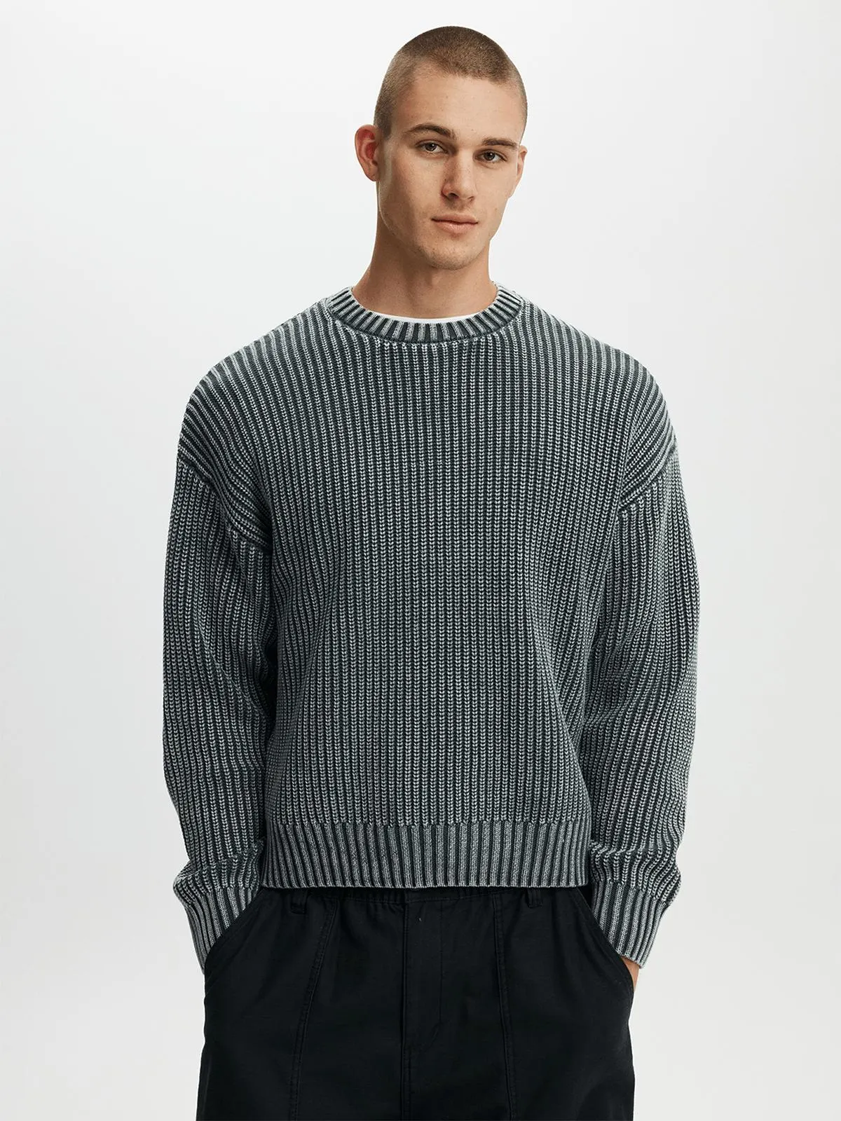 Men's Cotton On Black Washed Box Fit Crew Knit