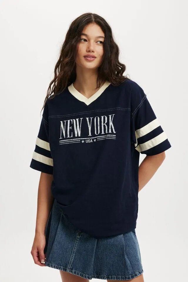 V Neck Oversized Graphic Tee