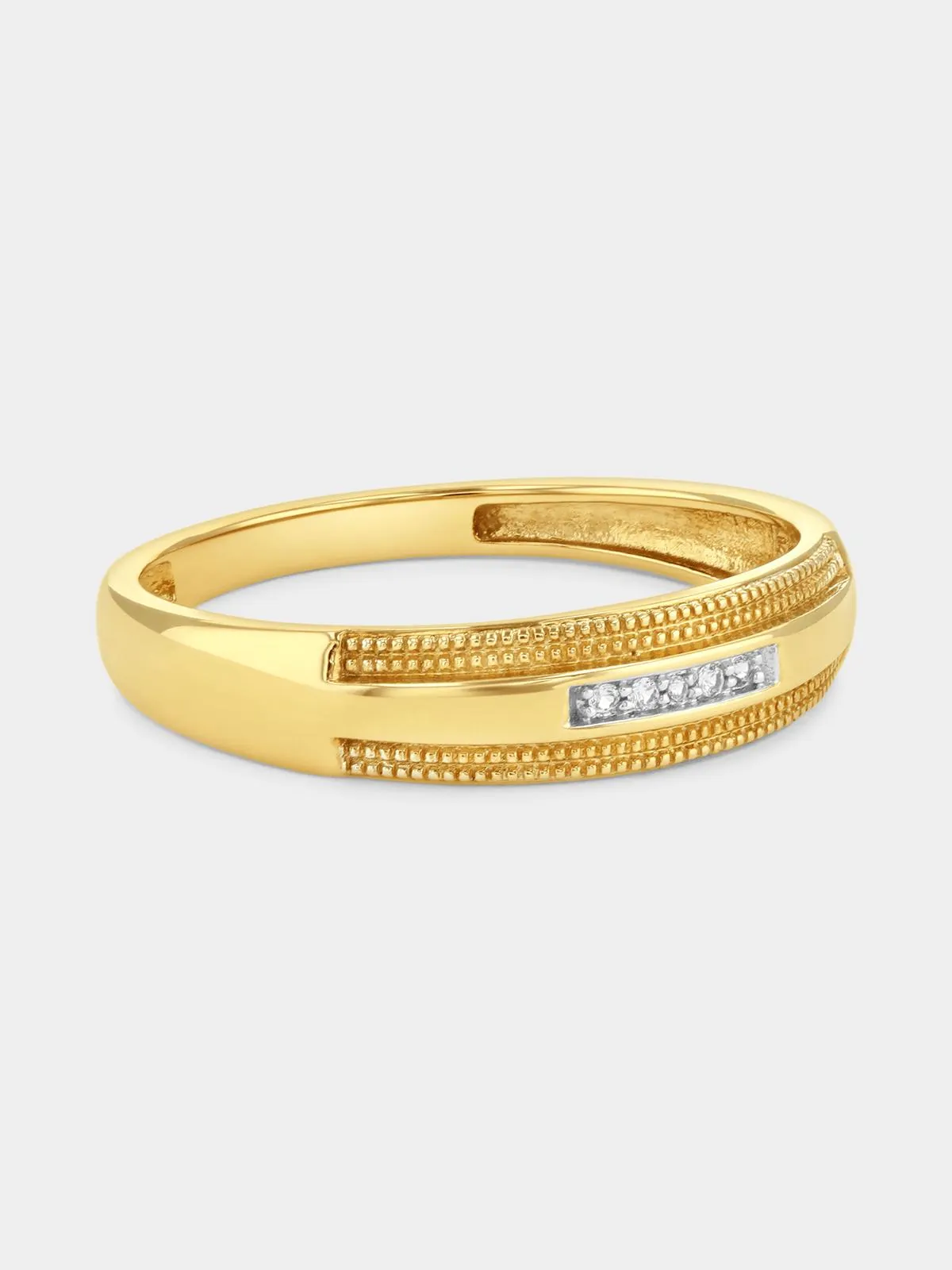 Yellow Gold White Sapphire Horizontal Channel Milgrain Edge Ring