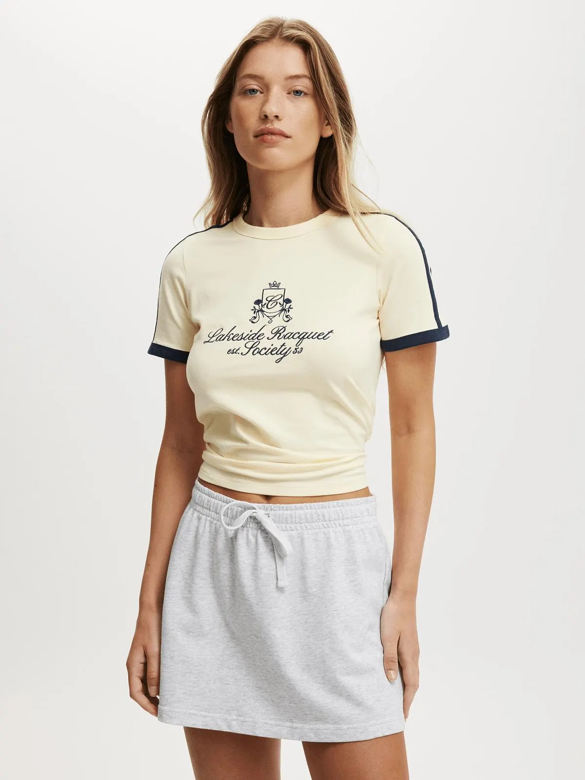 Women's Cotton On Yellow Fitted Graphic Sporty Longline T-shirt