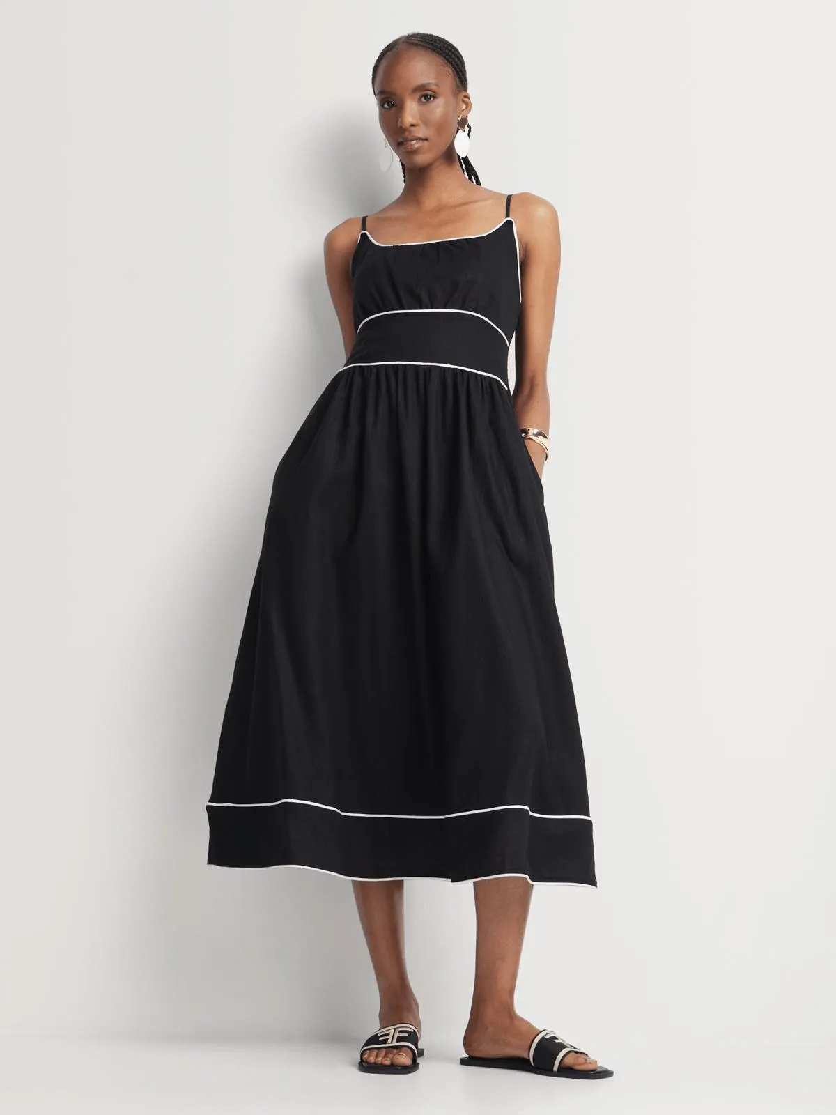 Fit & Flare Piping Detail Dress