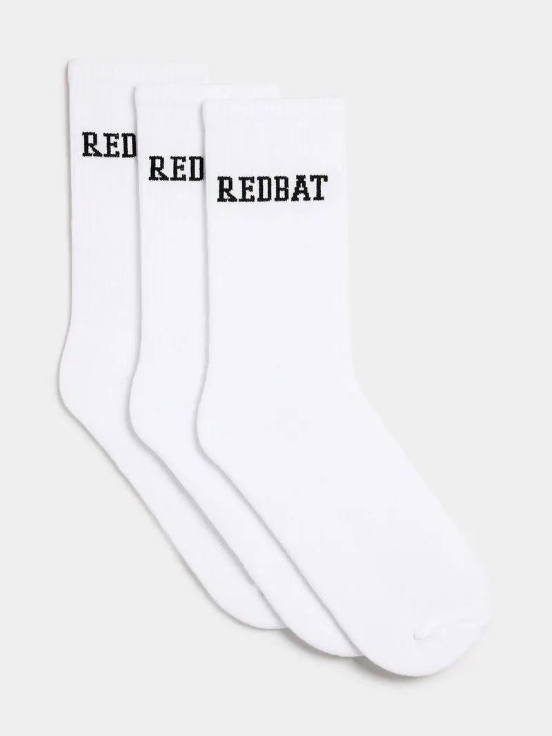 Redbat Unisex 3-Pack White Socks