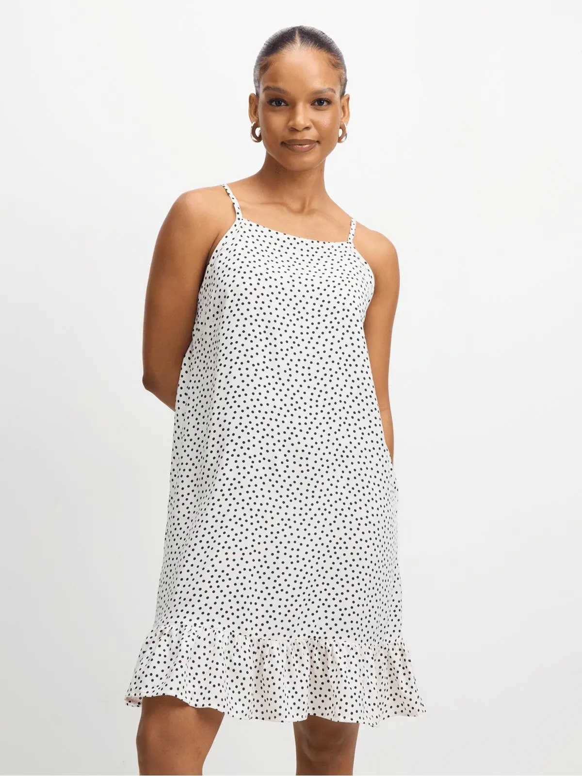 Jet Women's Cream Navy Viscose Strappy Frill Dress