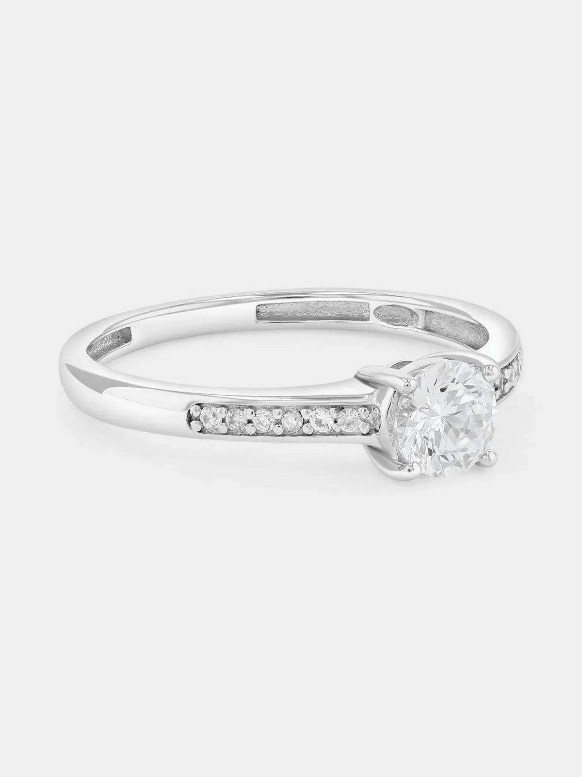 White Gold Cubic Zirconia Round Solitaire Pavé Ring