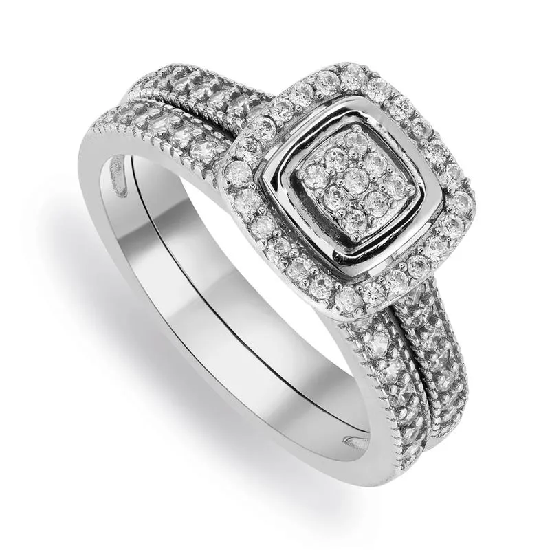 Sterling Silver Cubic Zirconia Moroccan Twinset Ring