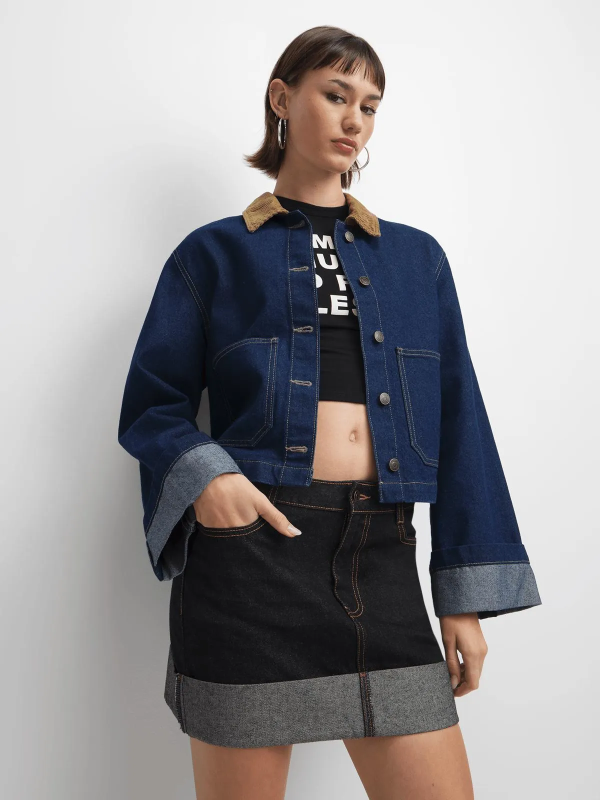 The FIX Women's Charcoal Turn Up Denim Mini Skirt