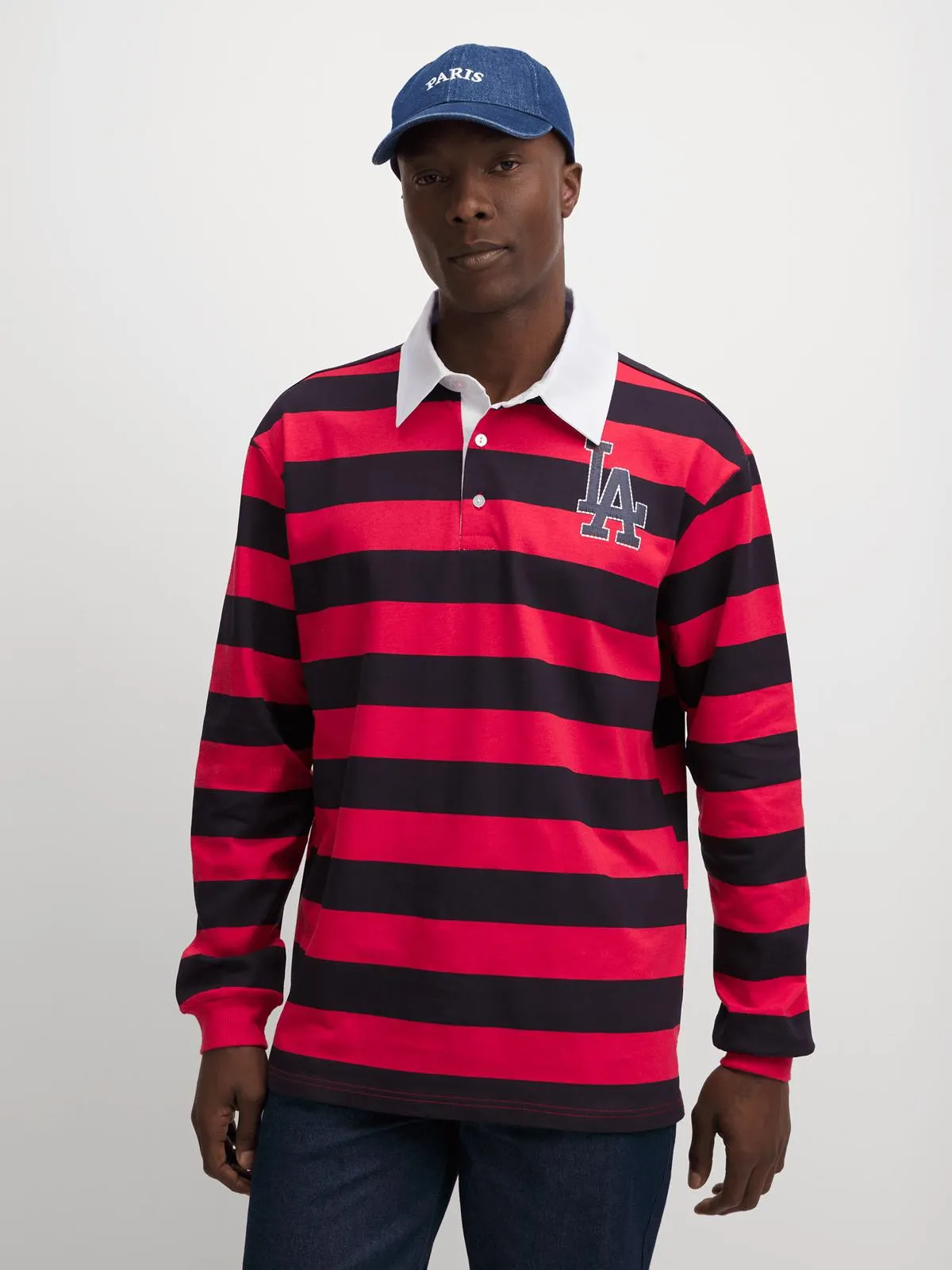 Jet Men's Navy/Red Stripe Long Sleeve Golf Shirt