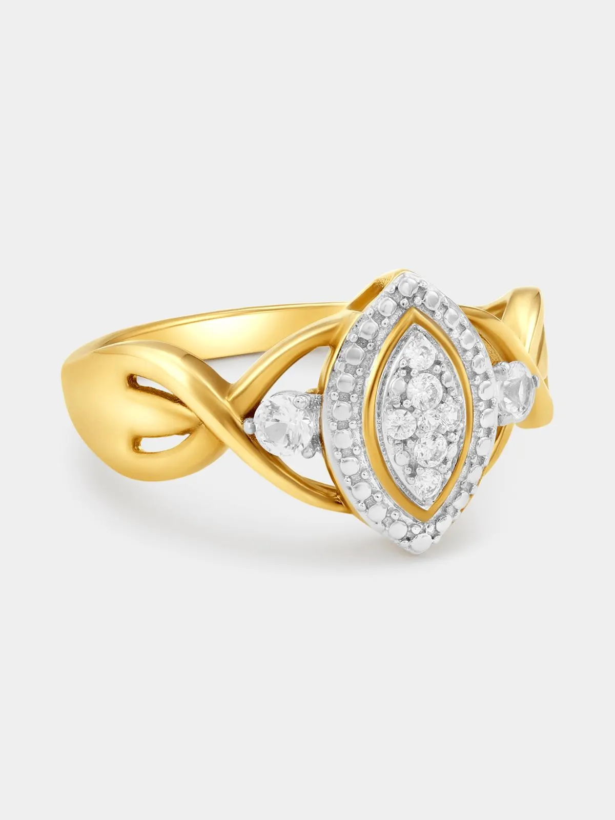 Yellow Gold White Sapphire Marquise Halo Ring