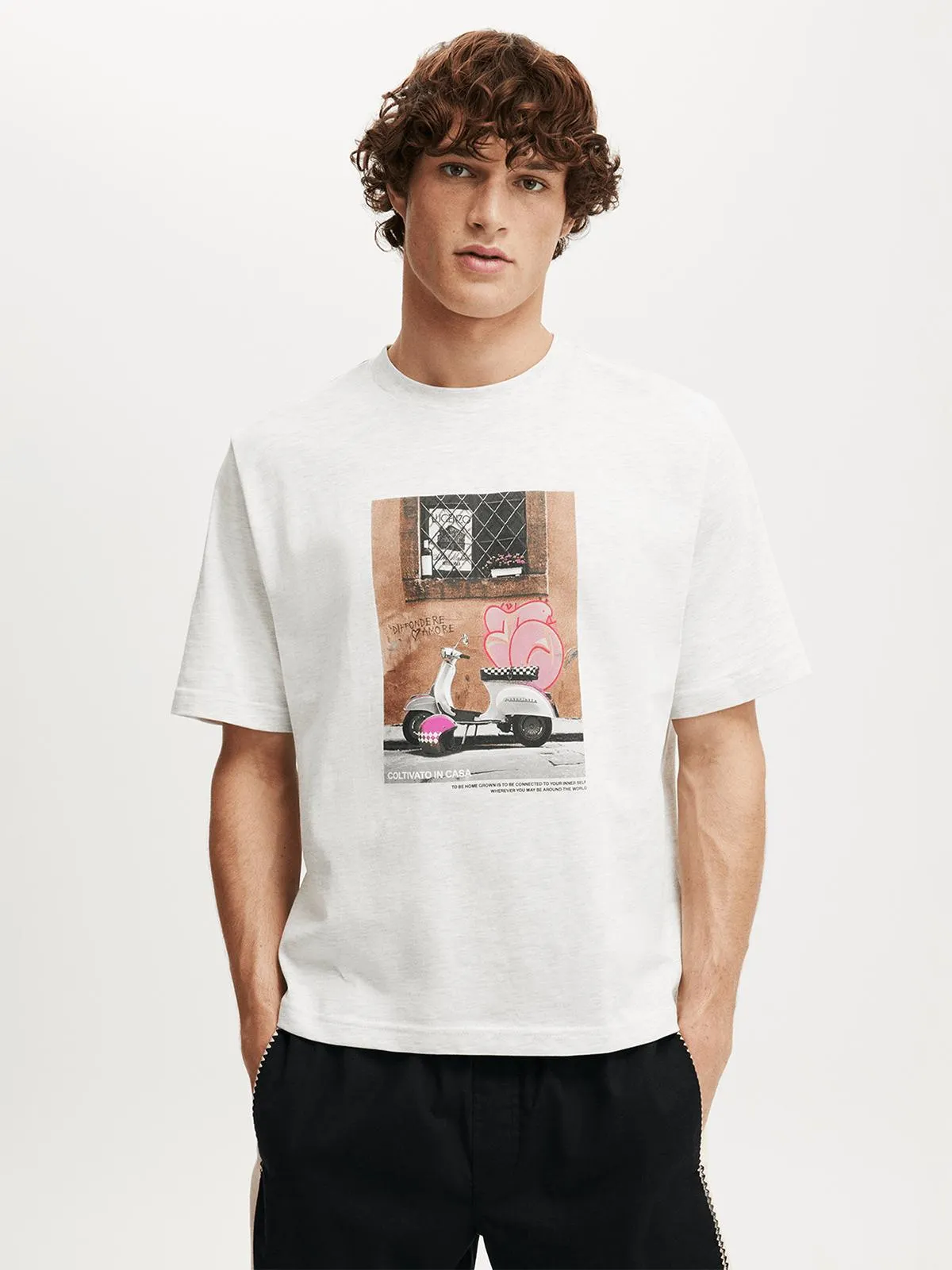 Men's Cotton On White Cropped Fit Graphic T-Shirt
