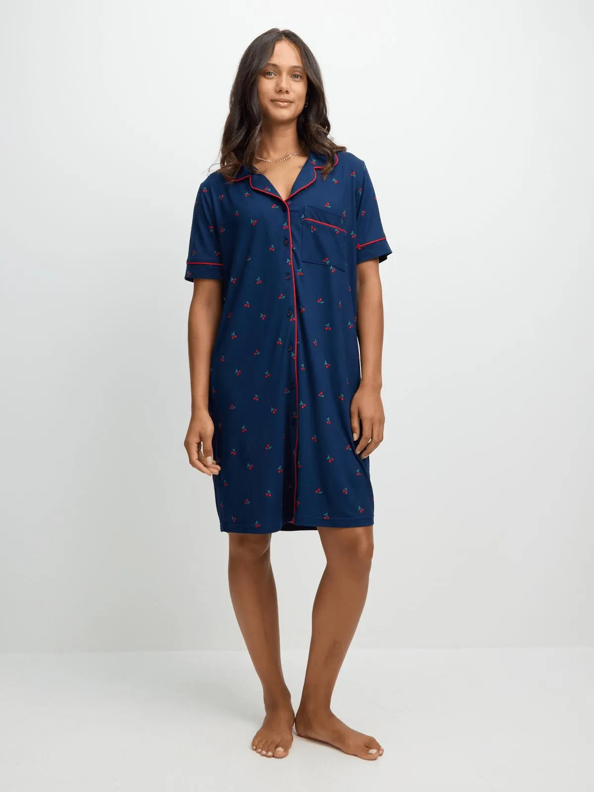 Jet Women's Navy Foral Button Through Sleepshirt
