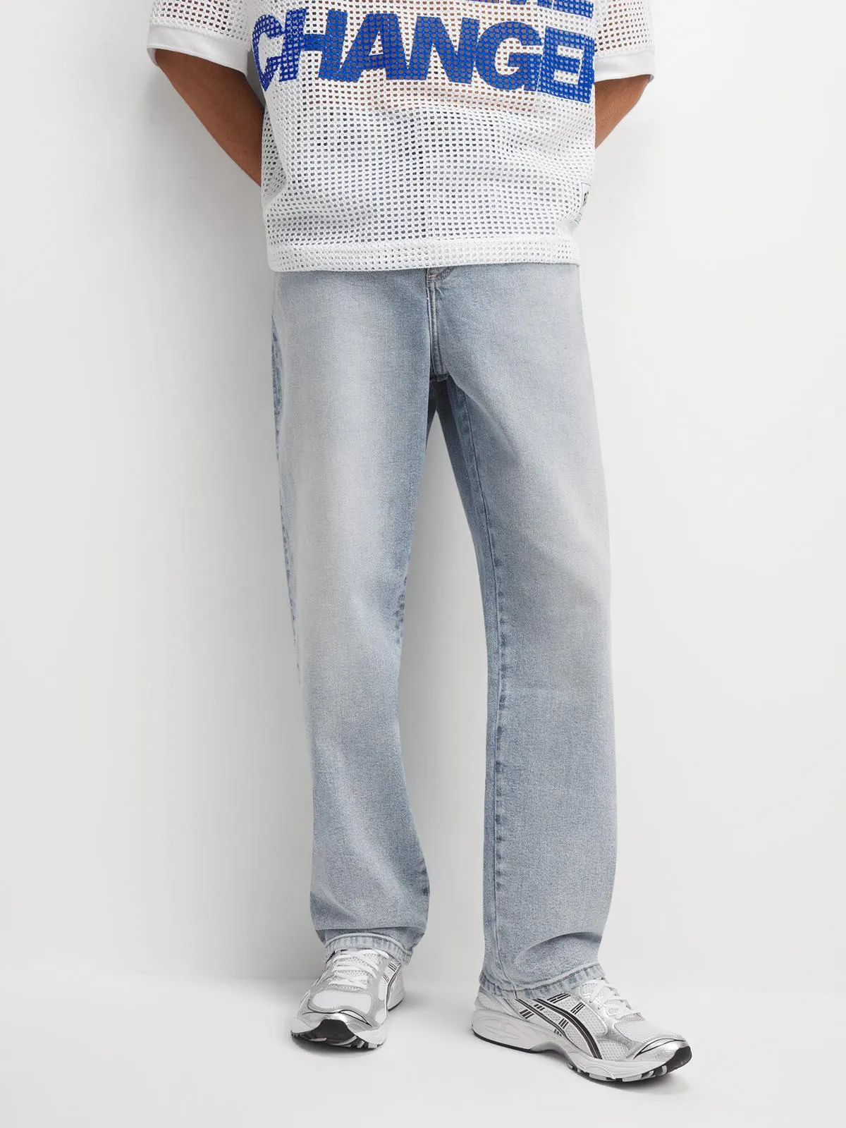 Redbat Men's Ice Blue Wide Leg Jeans