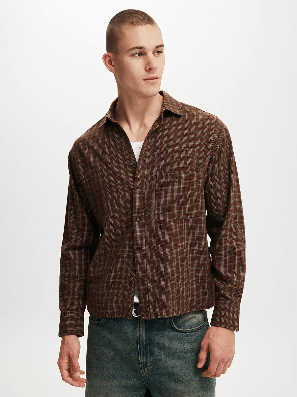 Men's Cotton On Brown Tribeca Long Sleeve Shirt