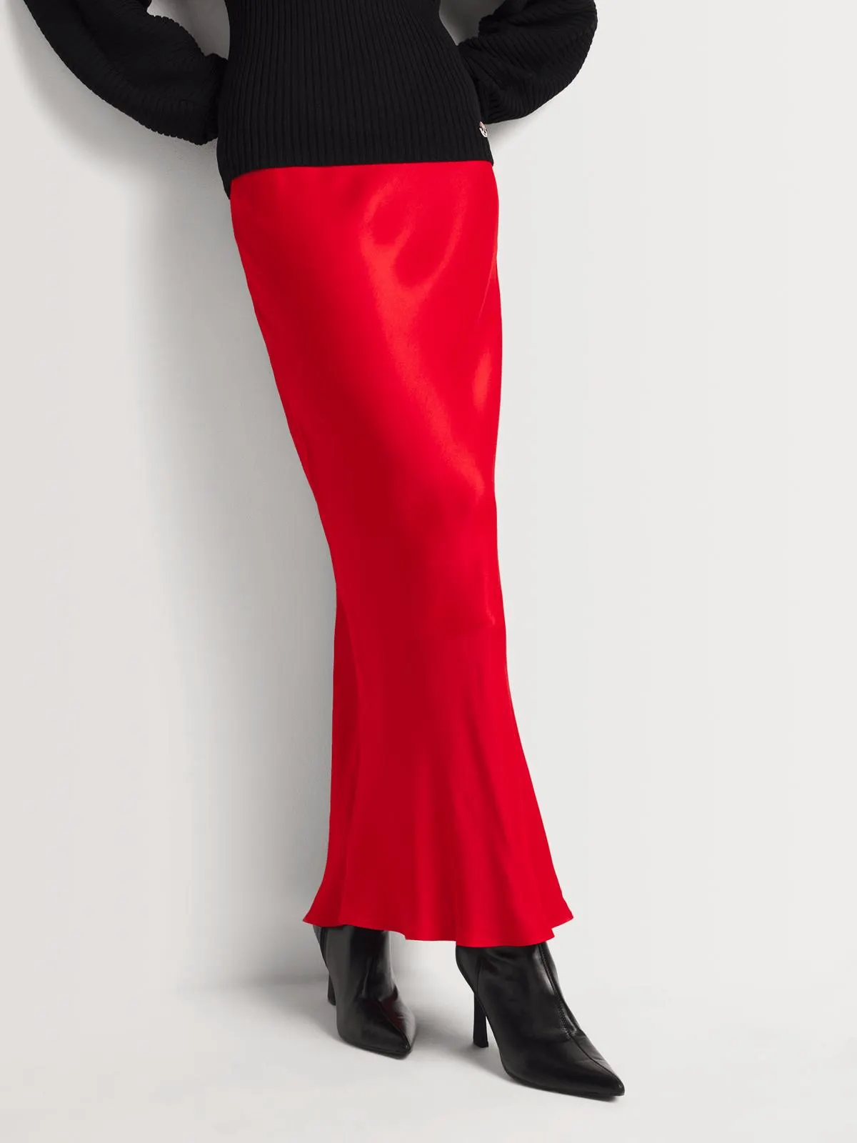 Heavy Satin Bias Cut Maxi Skirt