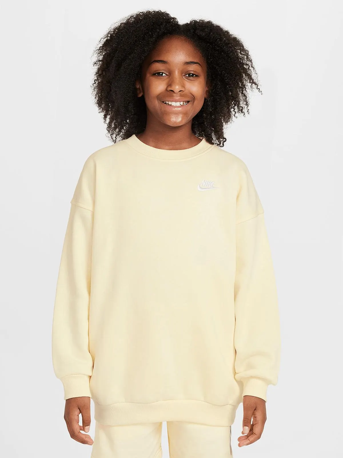 Nike Girls Youth NSW Oversized Club Fleece Crew Off White Sweat Top