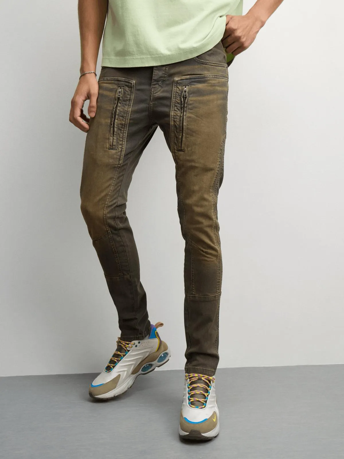 Redbat Men's Coated Msport Skinny Brown Jeans