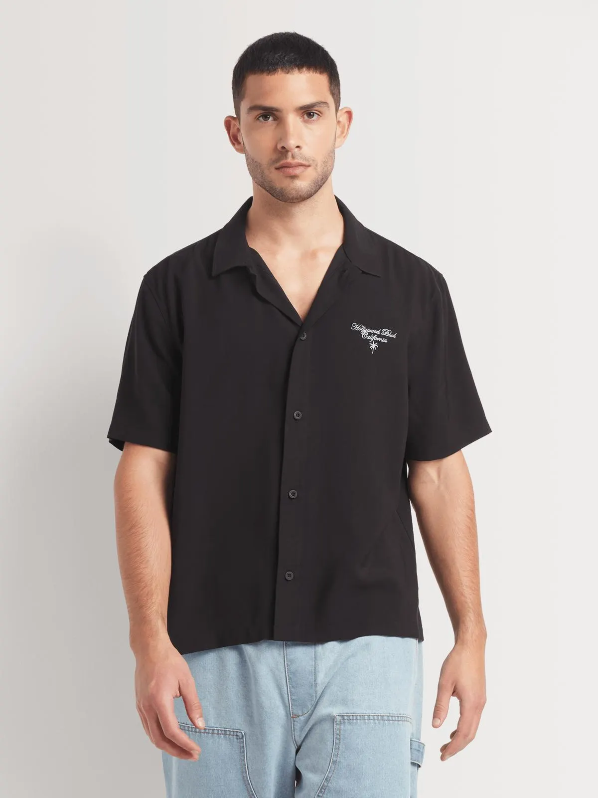 Men's Markham Plain Script Embroidery Black Shirt