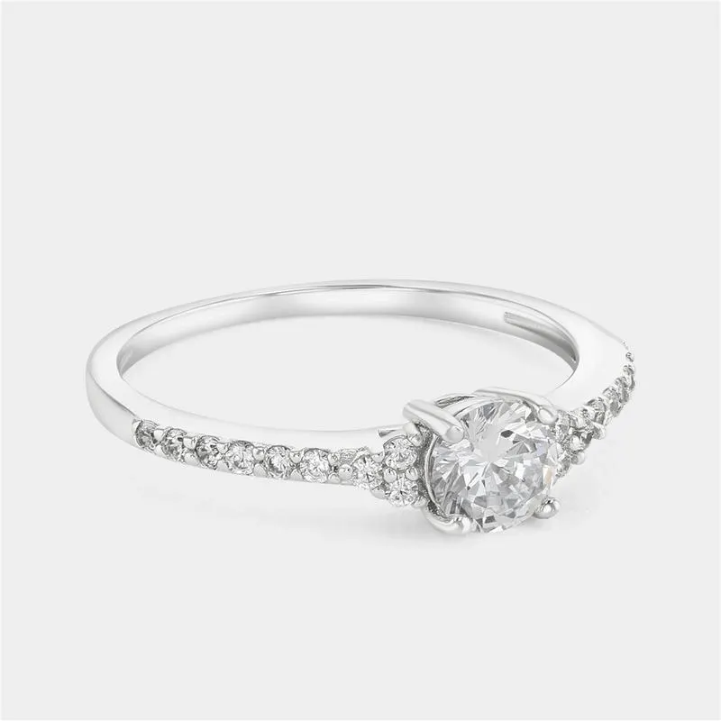 Sterling Silver Cubic Zirconia Solitaire Pavé Promise Ring