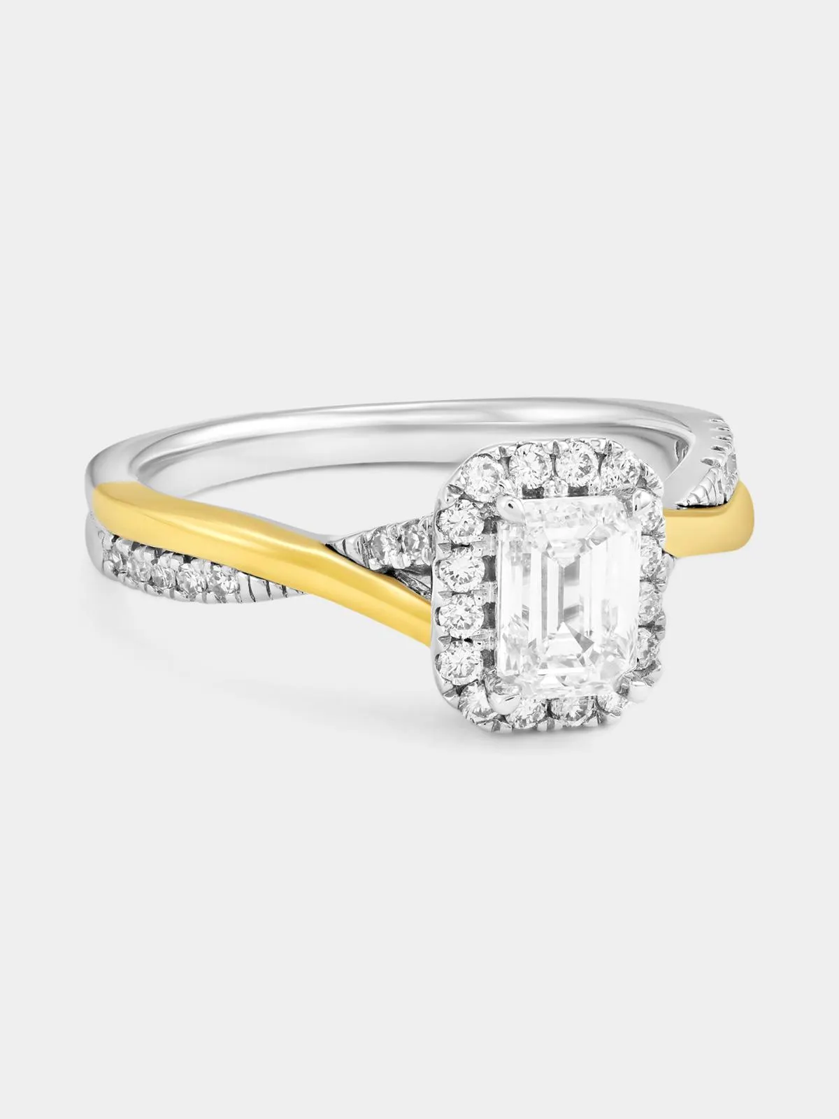 Yellow Gold & Sterling Silver 1.01ct Lab Grown Diamond Emerald Halo Ring