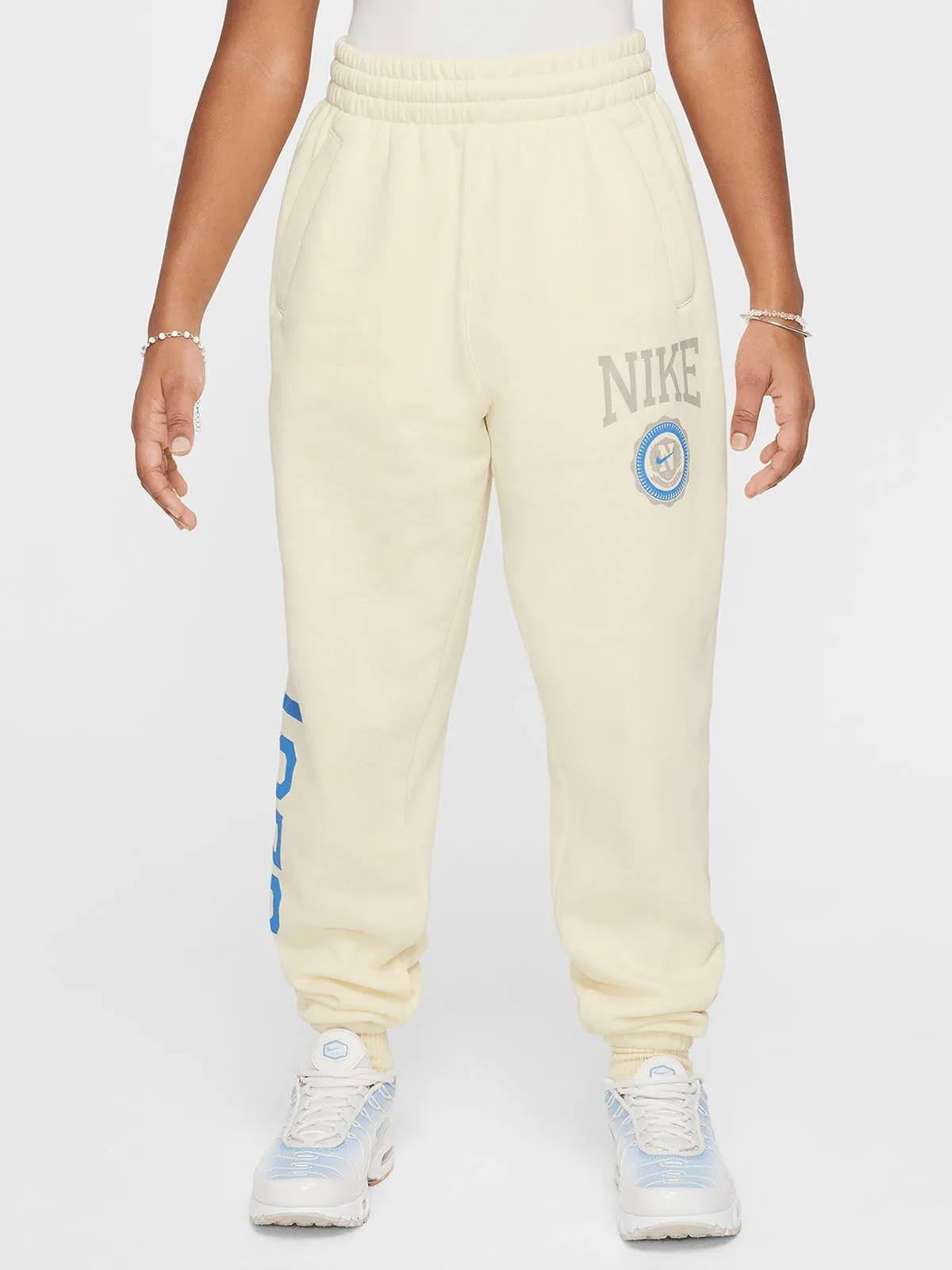 Nike Girls Youth Sportswear Club Fleece Loose Cream Pants