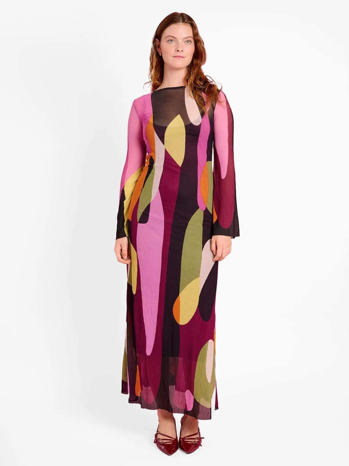 Women's Me&B Multi Draped Mesh Lava Print Maxi Dress