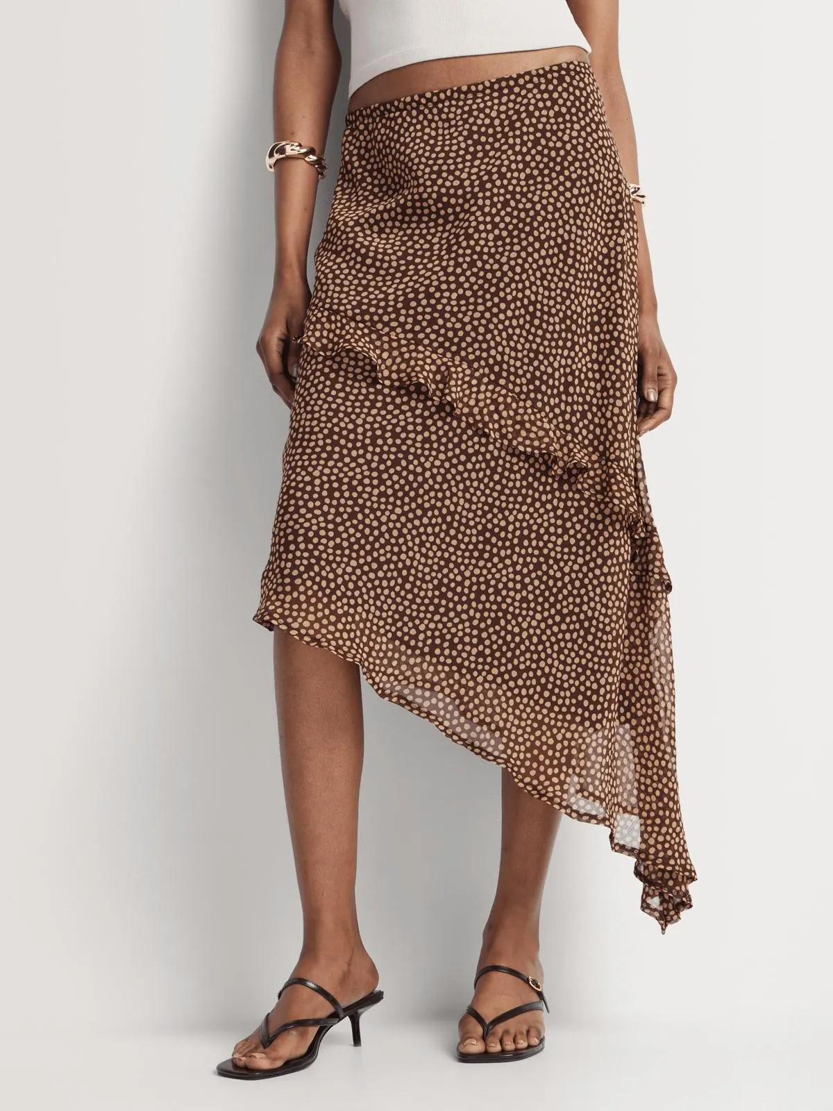 Chiffon Ruffle Polka Dot Midi Skirt