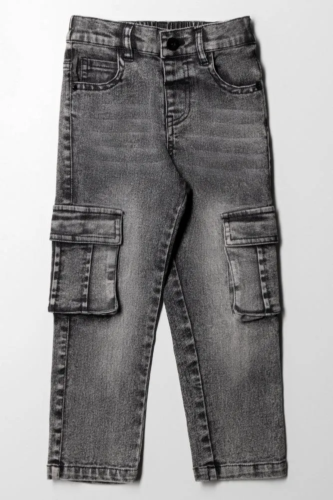 Straight Leg Cargo Denim Jeans Black