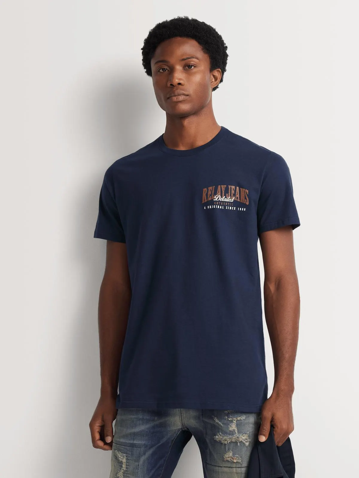 Relay Jeans Men's Chest Distressed Navy Graphic T-Shirt