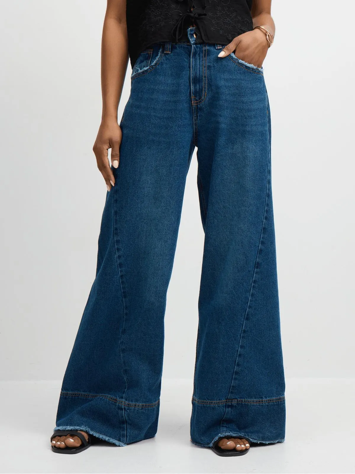 Jet Women's Dark Wash Asymmetrical Wide Leg Denim