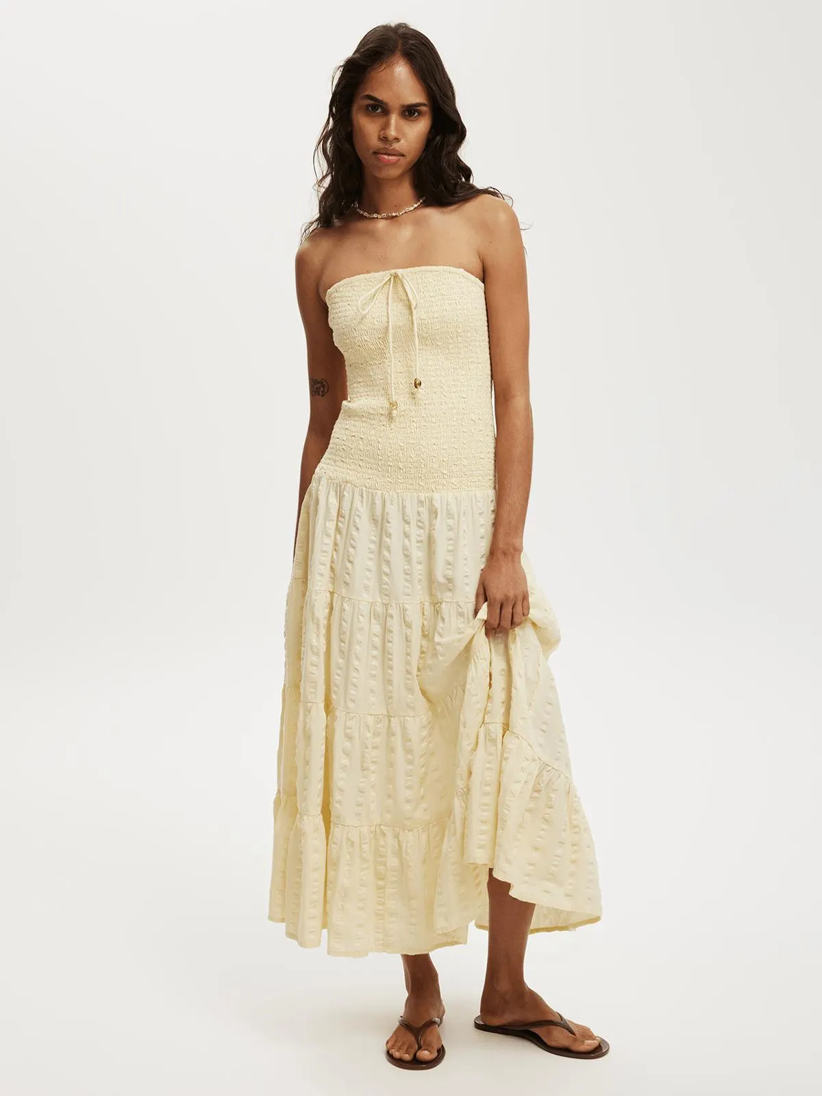 Women's Cotton On Yellow Shirred Tube Midi Dress