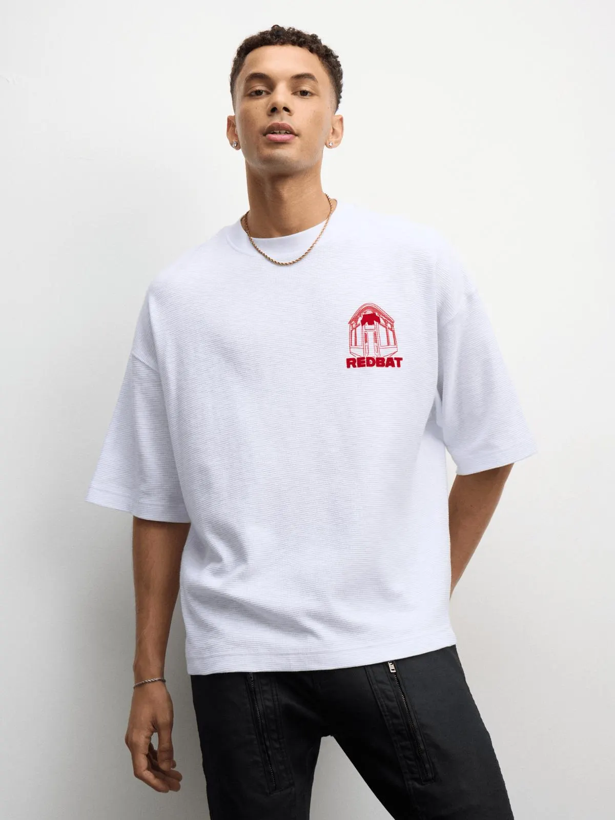 Redbat Men's Waffle Boxy White T-Shirt