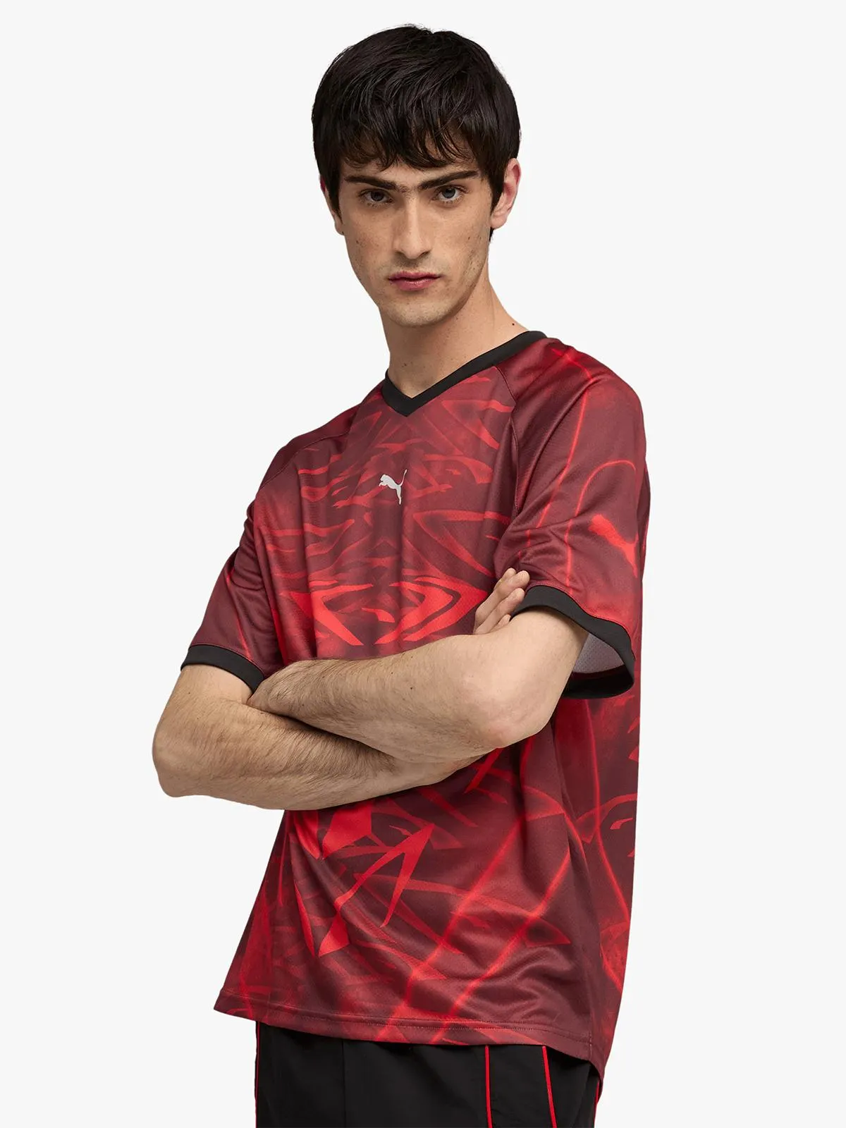 Puma Men's PUMATECH All-Over Print Relaxed Red Football Jersey