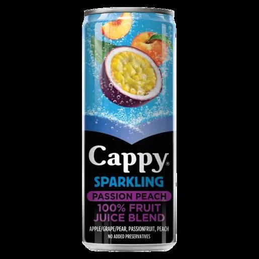 Cappy Sparkling Passion Peach Flavoured Fruit Juice Can 330ml