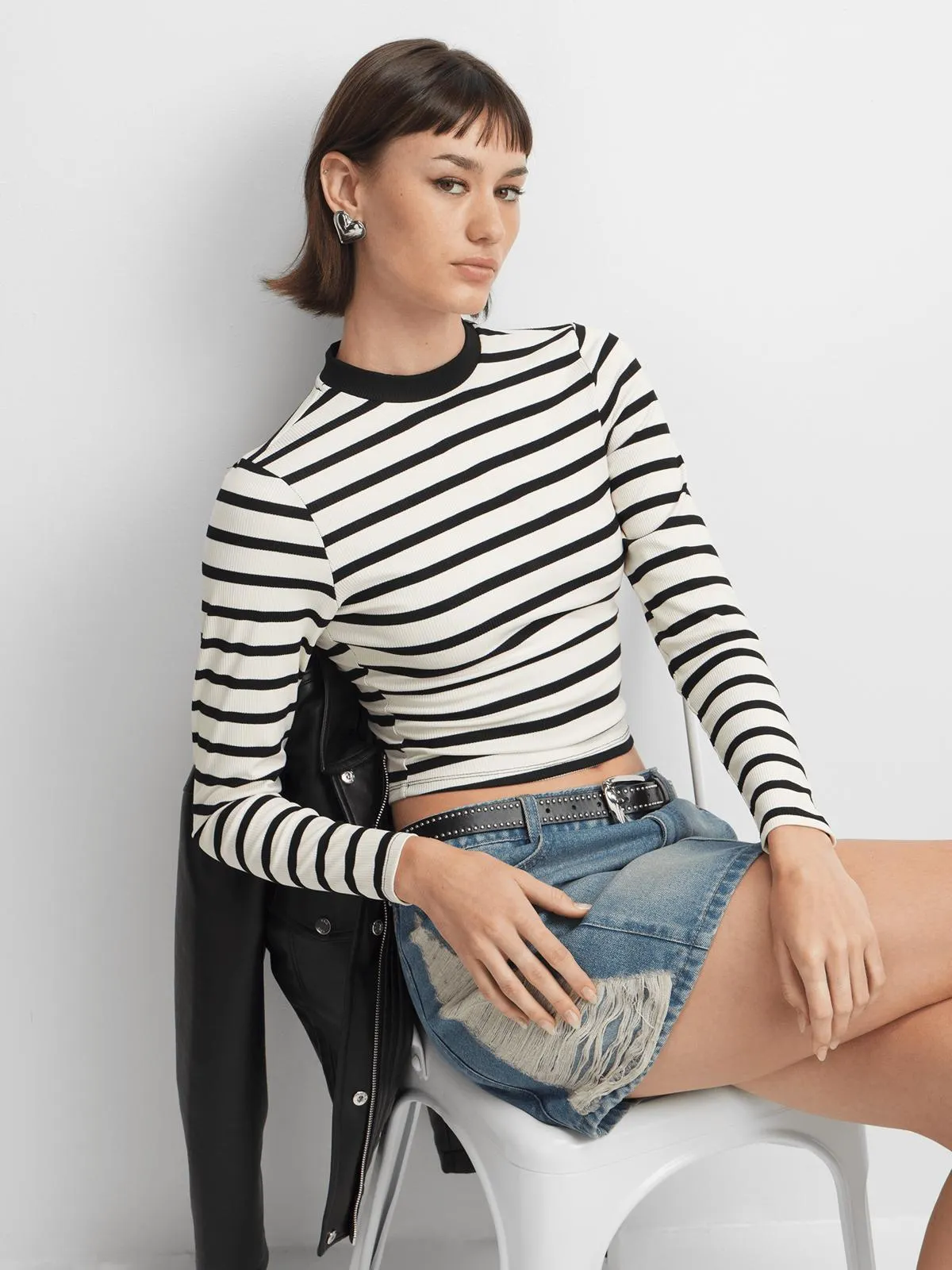 The FIX Women's White & Black Ribbed Top
