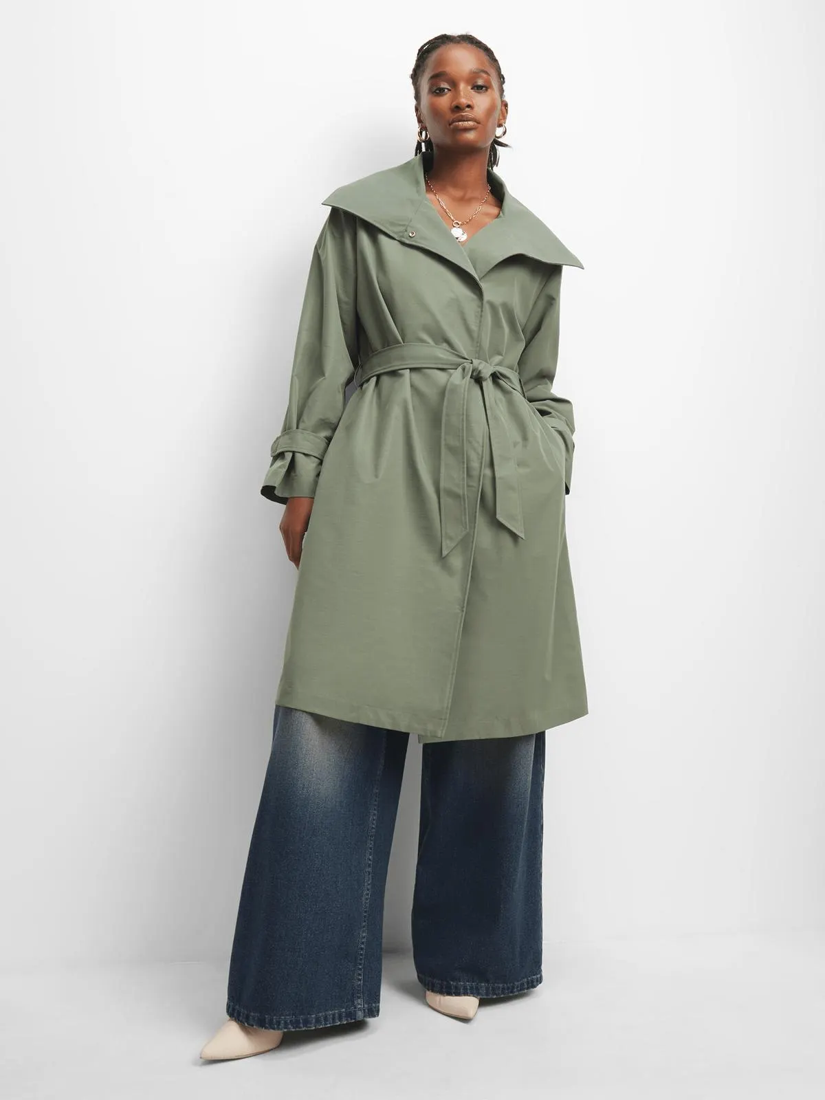 Women's Green Oversized Trenchcoat