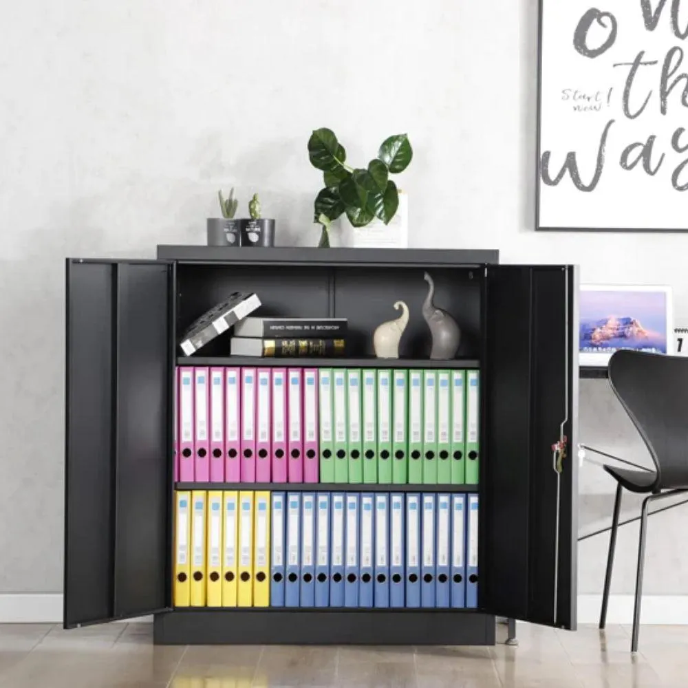 Metal 2 door cupboard -1m - Black - Fine Living