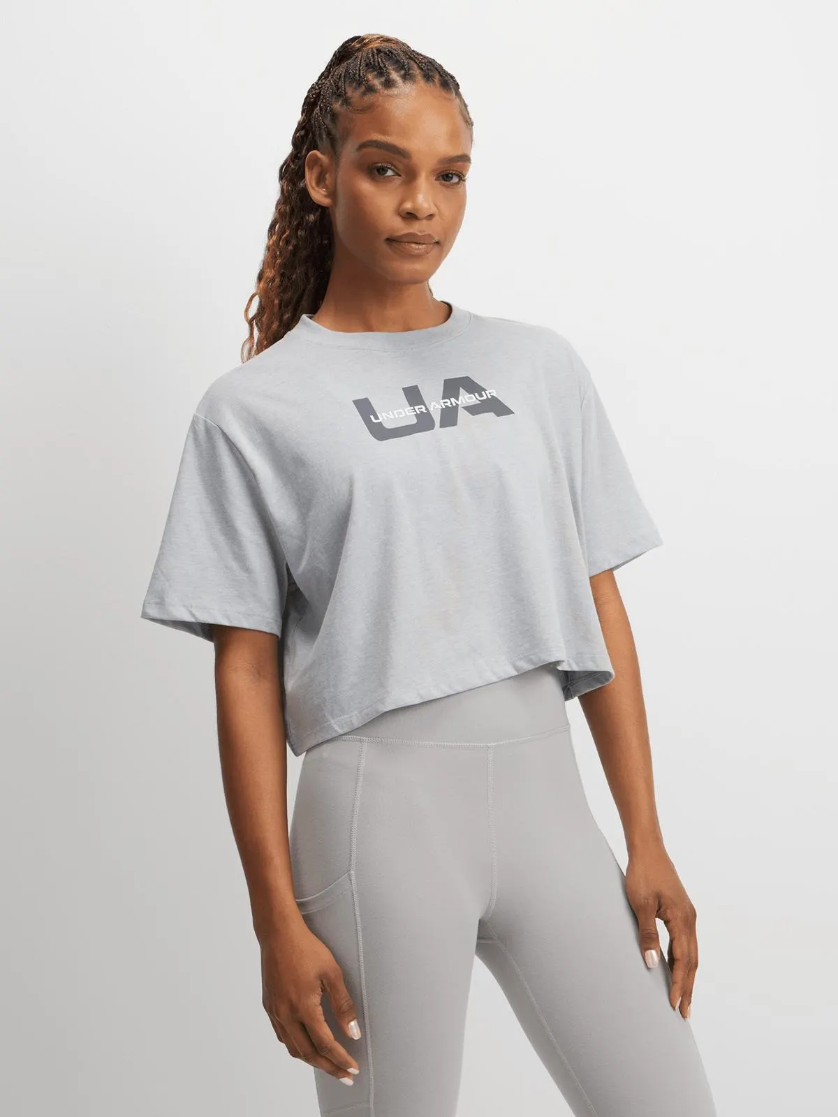 Under Armour Womens Boxy Branded Grey Crop Top