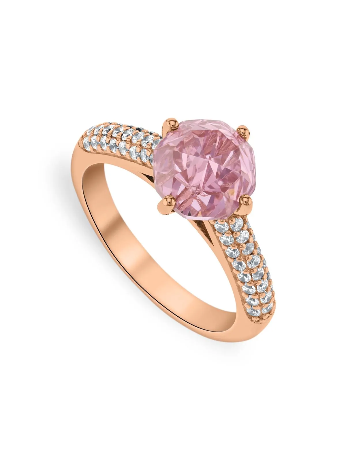 Rose Plated Sterling Silver Pink Cubic Zirconia Women's Iconic Ring