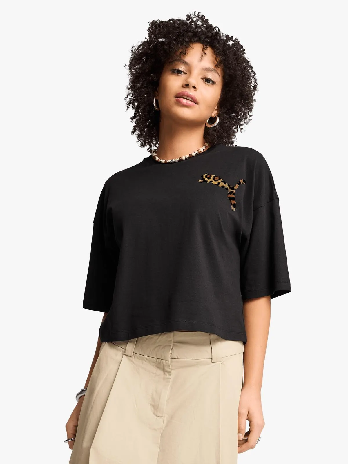 Puma Women's Leo Luxe Black Oversized T-Shirt
