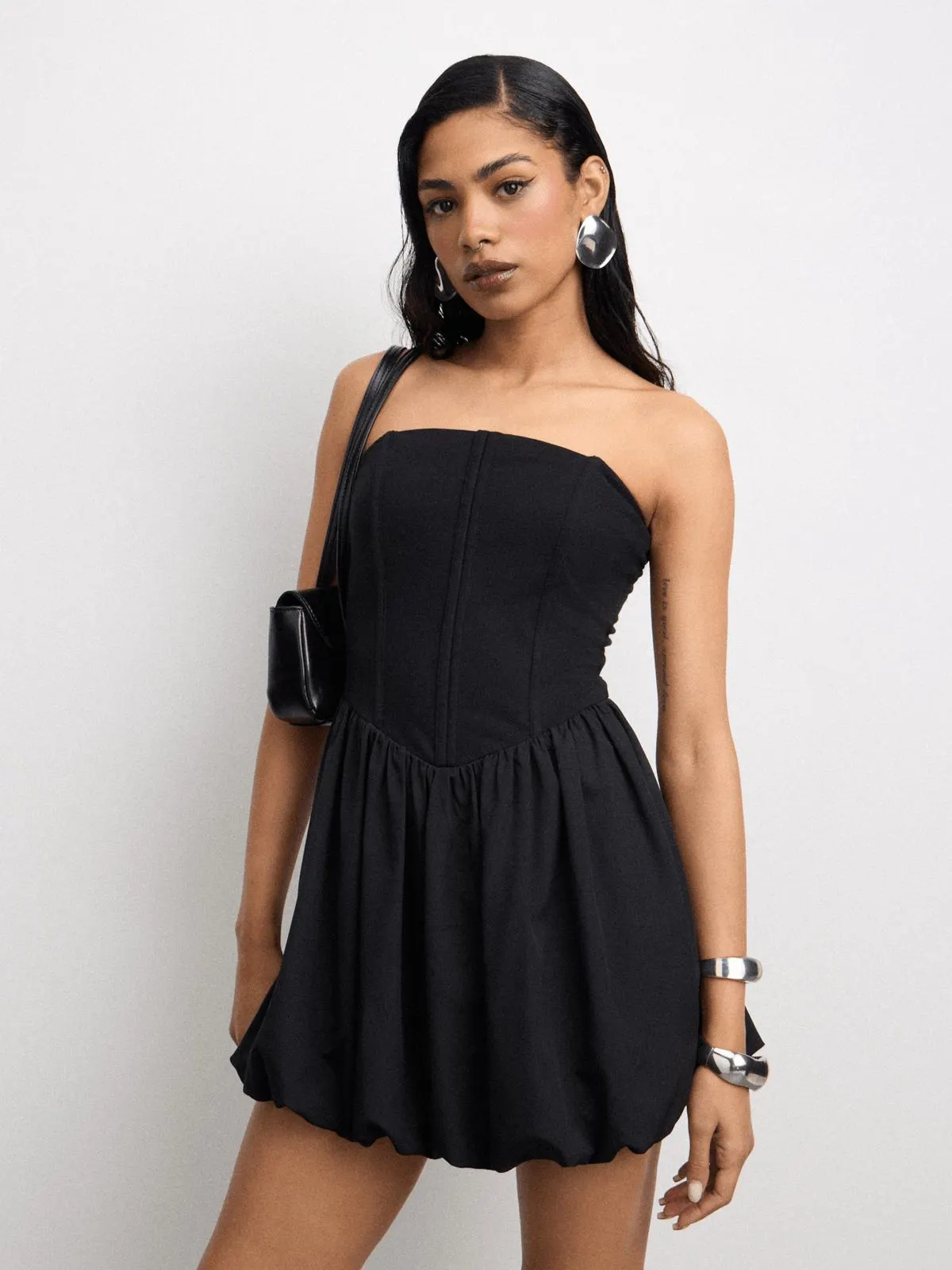 The FIX Women's Black Corset Bubble Mini Dress