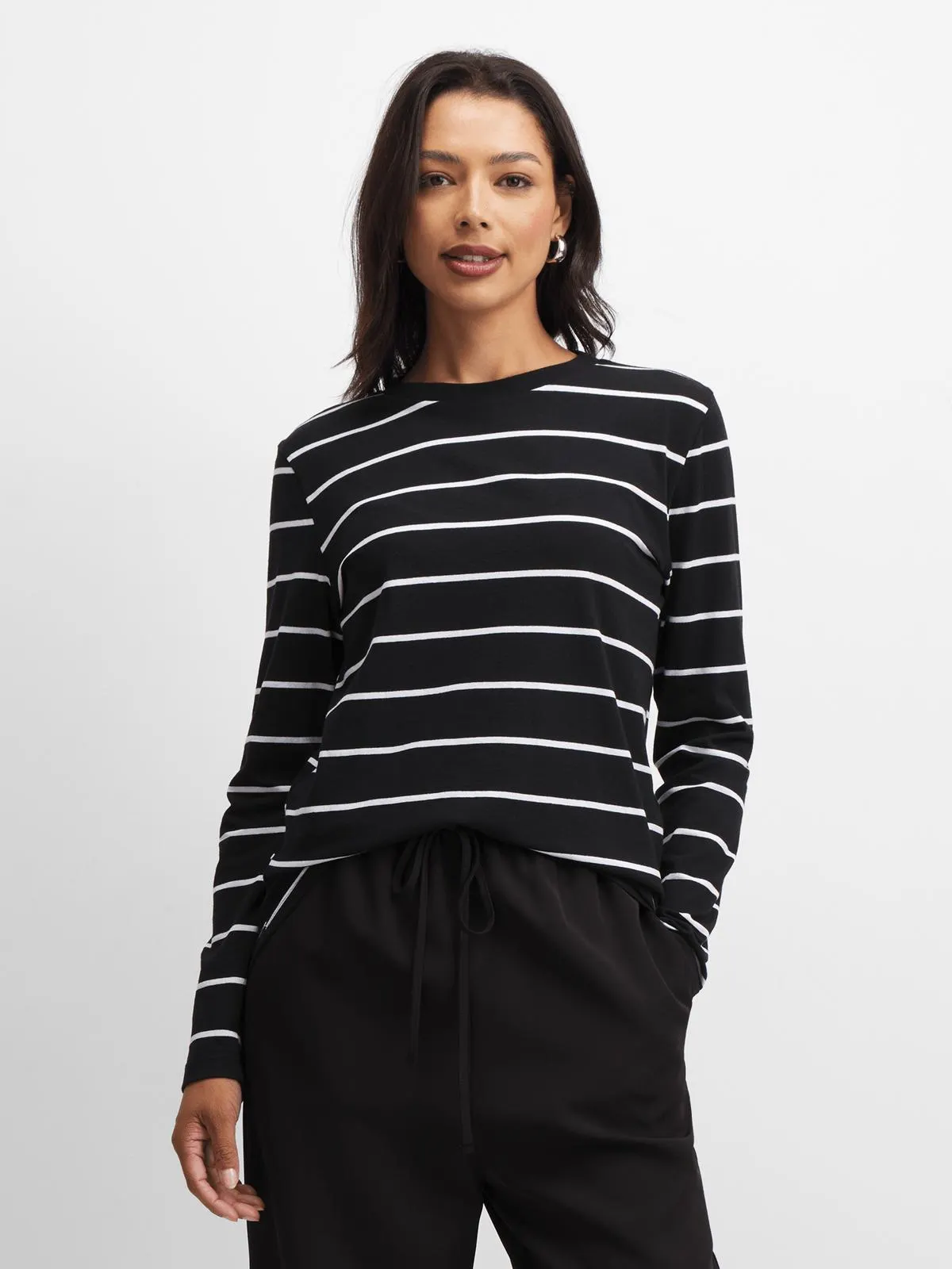 Women's Black & White Striped T-Shirt