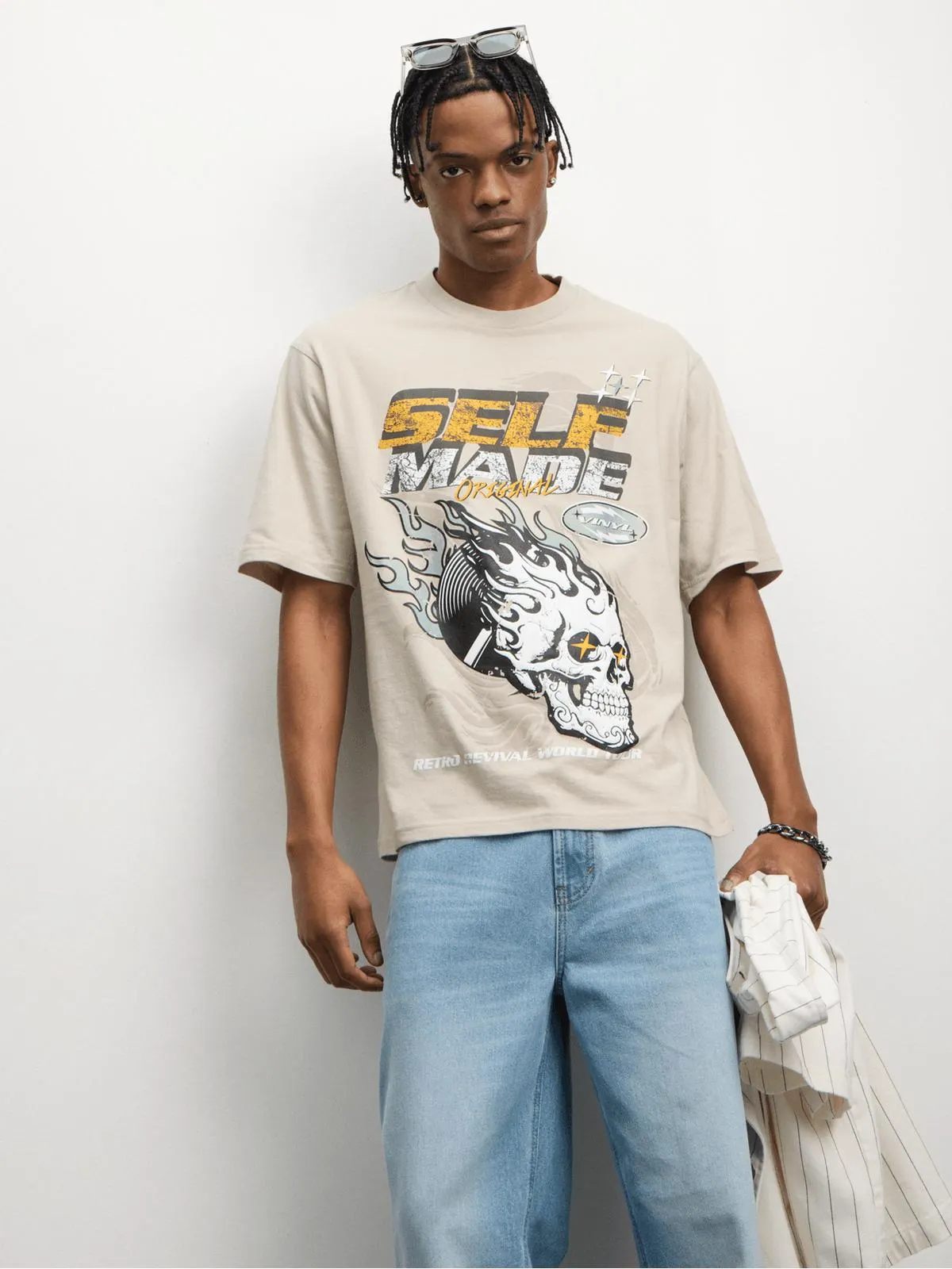 The FIX Men's Natural Motoskull Graphic T-Shirt