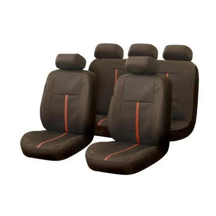 Autogear 9 Piece Woven Jacquard Seat Cover Set Black / Brown