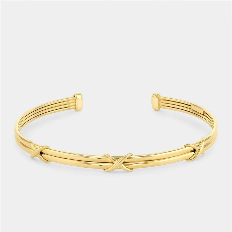 Sterling Silver & Yellow Gold Kiss Cross design Bangle