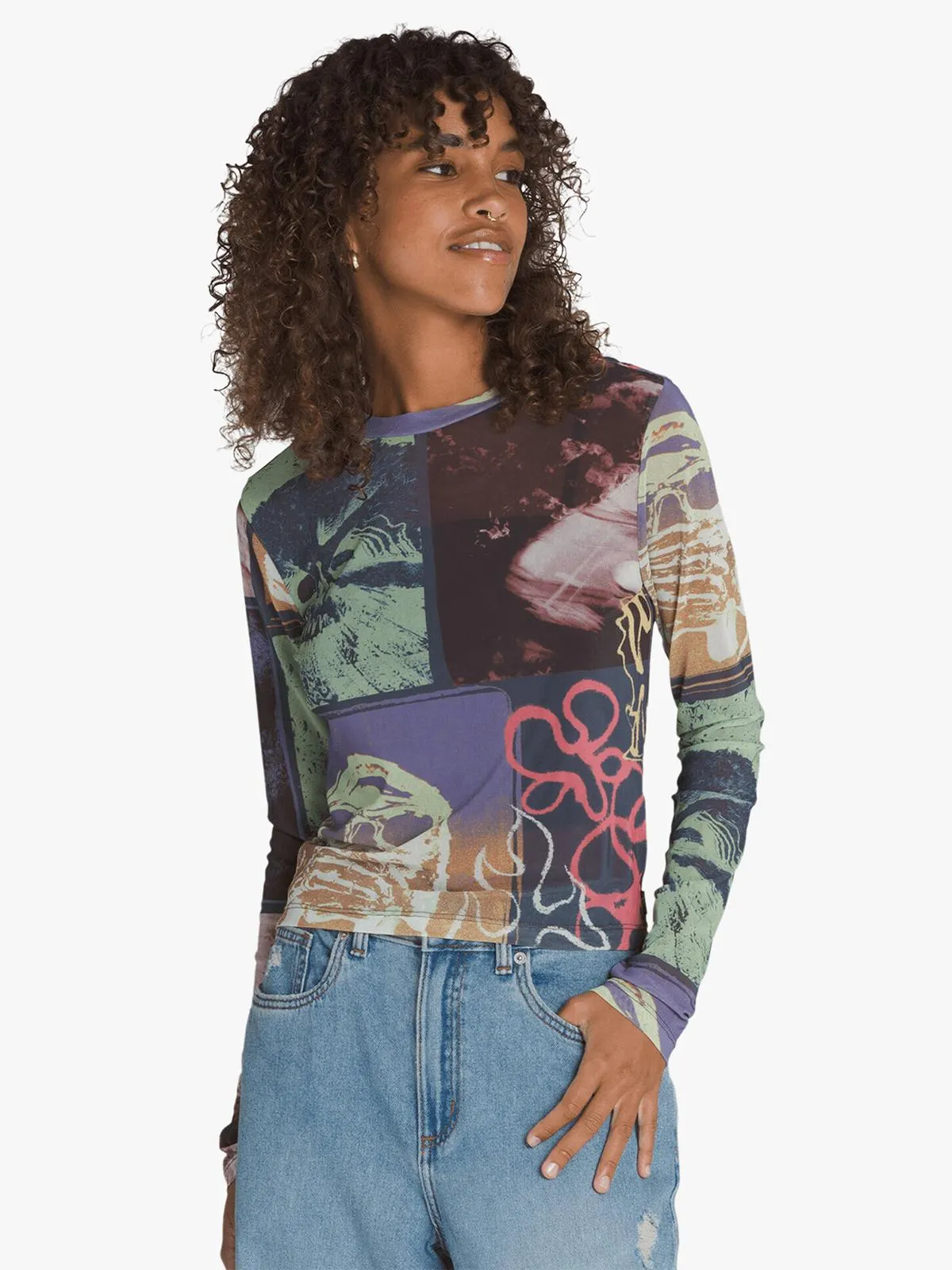 Vans Women's Ludlow Multicolour Mesh Long Sleeve Top