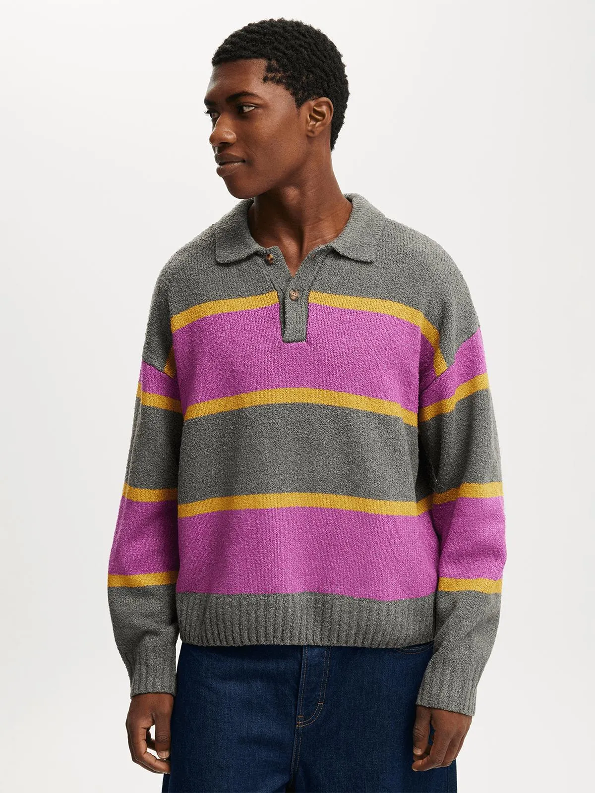 Men's Cotton On Charcoal Box Fit Rugby Polo